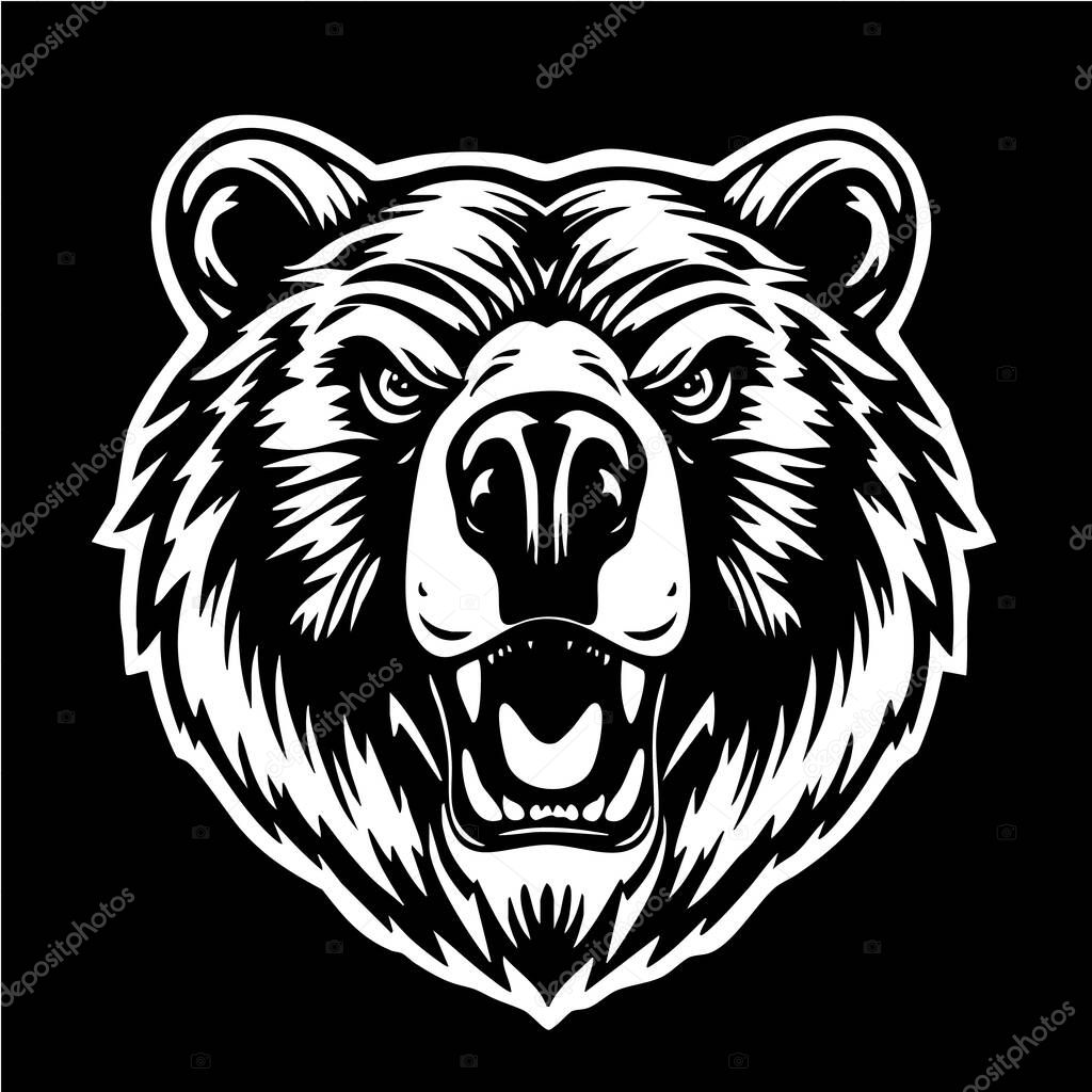Bear face logo, heavy lines and powerful presence, perfect for streetwear or sports branding.
