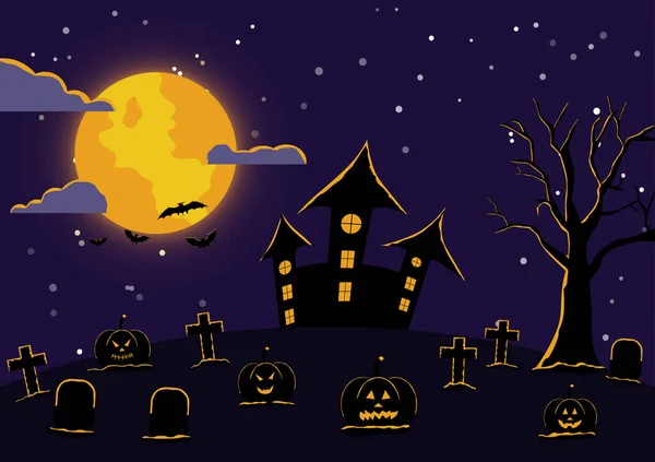 Vector Ilustración Silueta Halloween Con Elementos Los Árboles Lunas Llenas — Archivo Imágenes Vectoriales