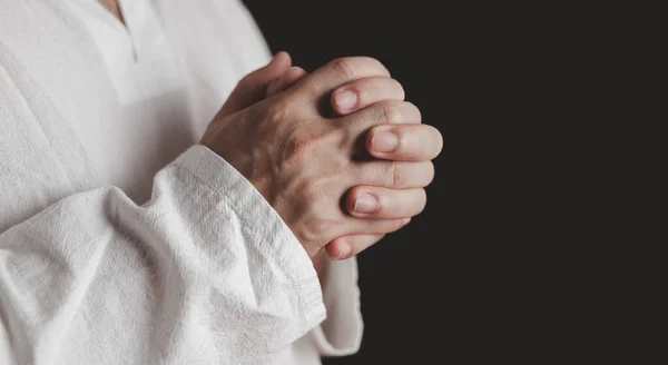 Adult Whose Hand Prayed Dark Background Respect Belief Religion God — Stock Photo, Image
