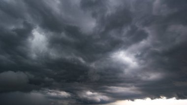 The dark sky with heavy clouds converging and a violent storm before the rain.Bad or night weather sky and environment. carbon dioxide emissions, greenhouse effect, global warming, climate change