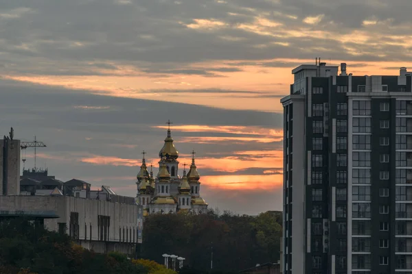 Nascer Sol Sobre Parte Central Kharkiv Ucrânia Setembro 2022 Foto — Fotografia de Stock