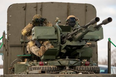  An air defense unit of the Ukrainian Armed Forces, called drone hunters, in position near Ukraines northern border, February 7, 2023. High quality photo