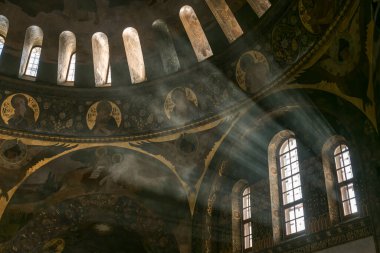  Gorgeously decorated frescoes on the walls in the interior of the Refectory Church in Pechersk Lavra in Kyiv, Ukraine, February, 2023. High quality photo