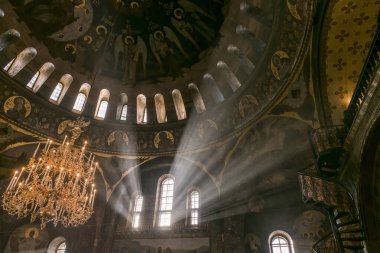  Gorgeously decorated frescoes on the walls in the interior of the Refectory Church in Pechersk Lavra in Kyiv, Ukraine, February, 2023. High quality photo