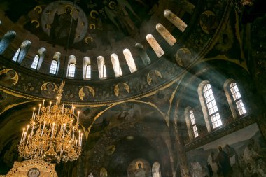 Gorgeously decorated frescoes on the walls in the interior of the Refectory Church in Pechersk Lavra in Kyiv, Ukraine, February, 2023. High quality photo