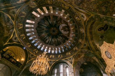  Gorgeously decorated frescoes on the walls in the interior of the Refectory Church in Pechersk Lavra in Kyiv, Ukraine, February, 2023. High quality photo