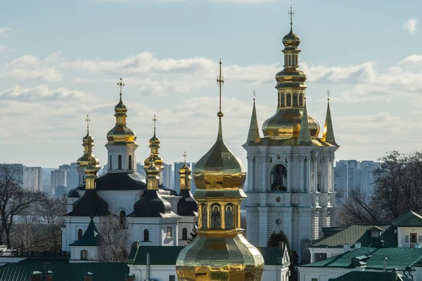 Panoramic View Kyiv Pechersk Lavra Churches Dnieper River High Buildings — Stock Photo, Image
