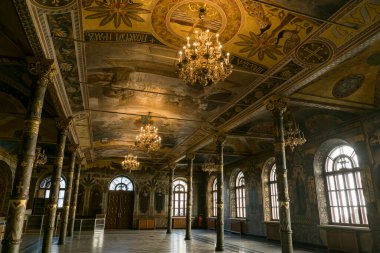  Gorgeously decorated frescoes on the walls in the interior of the Refectory Church in Pechersk Lavra in Kyiv, Ukraine, February, 2023. High quality photo