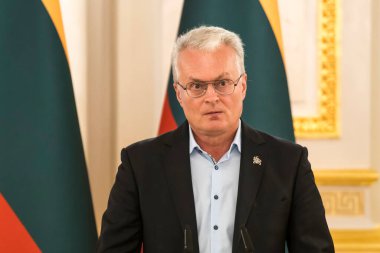 Lithuanian President Gitanas Nauseda attends a joint news conference with Polish President Andrzej Duda and Ukraines President Volodymyr Zelenskiy in Kyiv, Ukraine June 28, 2023. High quality photo