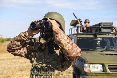  10 Ekim 2023 'te Ukrayna' nın Odesa bölgesinde İHA avcıları olarak adlandırılan Ukrayna Silahlı Kuvvetleri hava savunma birimi. Yüksek kalite fotoğraf