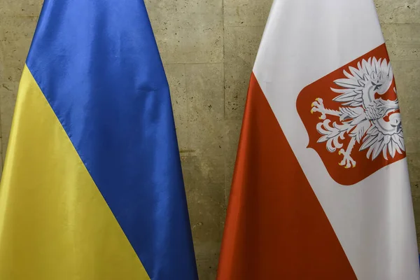 National flags of Ukraine and Poland. High quality photo