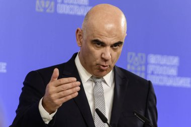 İsviçre Konfederasyon Başkanı Alain Berset, Ukrayna 'nın Kyiv kentinde 25 Kasım 2023' te düzenlenen uluslararası gıda güvenliği tahılları zirvesinde. Yüksek kalite fotoğraf