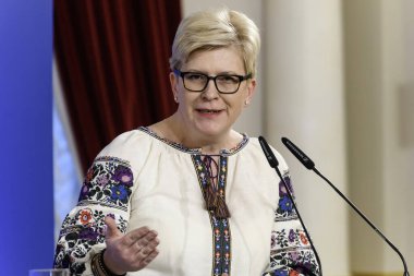 Litvanya Başbakanı Ingrida Simonyte, Ukrayna 'nın başkenti Kyiv' deki uluslararası gıda güvenliği tahılları zirvesi sonrasında 25 Kasım 2023 'te bir konuşma yapacak. Yüksek kalite fotoğraf