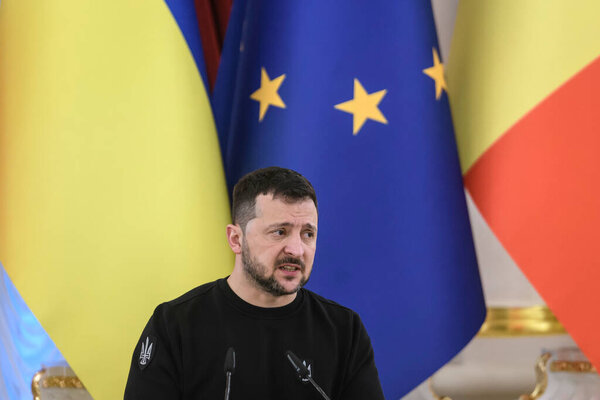 Президент Украины Владимир Зеленский выступил на пресс-конференции, посвященной второй годовщине полномасштабного вторжения России в Киев, Украина, 24 февраля 2024 года. 