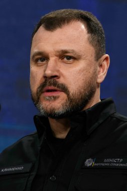 Ukrayna İçişleri Bakanı Ihor Klymenko Ukrayna 'ya katılıyor. Yıl 2024, Rusya Ukrayna 'ya saldırısına devam ederken, Ukrayna, Kyiv' de, 25 Şubat 2024
