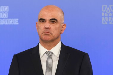 İsviçre Konfederasyon Başkanı Alain Berset, Ukrayna 'nın Kyiv kentinde 25 Kasım 2023' te düzenlenen uluslararası gıda güvenliği tahılları zirvesinde. Yüksek kalite fotoğraf