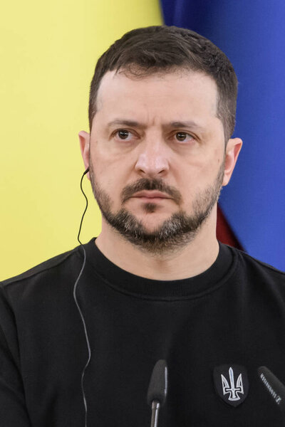 Президент Украины Владимир Зеленский выступил на пресс-конференции, посвященной второй годовщине полномасштабного вторжения России в Киев, Украина, 24 февраля 2024 года. 