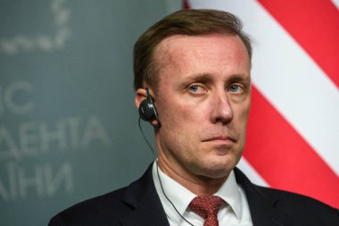 ABD Beyaz Saray Ulusal Güvenlik Danışmanı Jake Sullivan 20 Mart 2024 'te Ukrayna' nın başkenti Kyiv 'e yaptığı ziyarette. Yüksek kalite fotoğraf