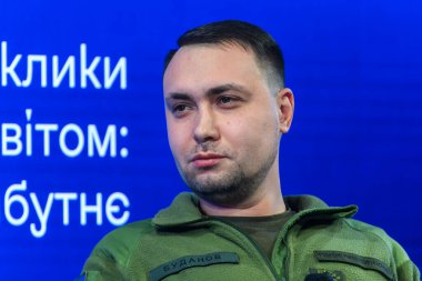 Ukrayna Askeri İstihbarat Şefi Kyrylo Budanov, Rusya 'nın Ukrayna' ya saldırısına devam ettiği 27 Mart 2024 tarihinde Ukrayna 'nın başkenti Kyiv' de düzenlenen 2024 Kyiv Stratcom Forumuna katılıyor.. 