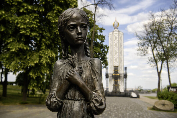 Fragment of Memorial to the victims of the Holodomor, dedicated to victims of the Holodomor, big hunger in Ukraine, 1932 - 1933. Kyiv, Ukraine. May 27, 2024. High quality photo