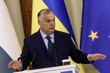 Macaristan Başbakanı Viktor Orban Ukrayna Cumhurbaşkanı Volodymyr Zelenskiy ile 2 Temmuz 2024 'te Ukrayna' nın Kyiv kentinde düzenlediği ortak basın toplantısına katılacak. Yüksek kalite fotoğraf