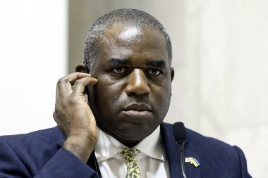 İngiltere Dışişleri Bakanı David Lammy 11 Eylül 2024 'te Ukrayna' nın başkenti Kyiv 'de düzenlenen basın toplantısında konuştu. Yüksek kalite fotoğraf