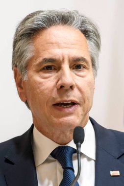 ABD Dışişleri Bakanı Antony Blinken 11 Eylül 2024 'te Ukrayna' nın başkenti Kyiv 'de düzenlenen basın toplantısında bir konuşma yaptı. Yüksek kalite fotoğraf