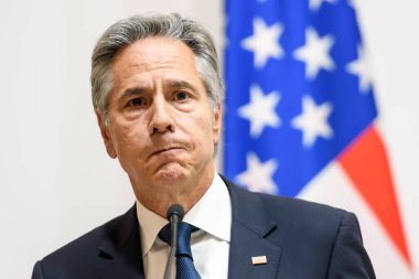 ABD Dışişleri Bakanı Antony Blinken 11 Eylül 2024 'te Ukrayna' nın başkenti Kyiv 'de düzenlenen basın toplantısında bir konuşma yaptı. Yüksek kalite fotoğraf