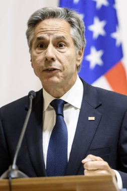 ABD Dışişleri Bakanı Antony Blinken 11 Eylül 2024 'te Ukrayna' nın başkenti Kyiv 'de düzenlenen basın toplantısında bir konuşma yaptı. Yüksek kalite fotoğraf
