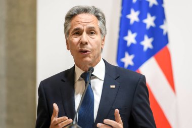 ABD Dışişleri Bakanı Antony Blinken 11 Eylül 2024 'te Ukrayna' nın başkenti Kyiv 'de düzenlenen basın toplantısında bir konuşma yaptı. Yüksek kalite fotoğraf