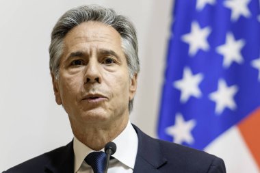 ABD Dışişleri Bakanı Antony Blinken 11 Eylül 2024 'te Ukrayna' nın başkenti Kyiv 'de düzenlenen basın toplantısında bir konuşma yaptı. Yüksek kalite fotoğraf