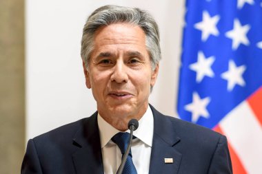 ABD Dışişleri Bakanı Antony Blinken 11 Eylül 2024 'te Ukrayna' nın başkenti Kyiv 'de düzenlenen basın toplantısında bir konuşma yaptı. Yüksek kalite fotoğraf