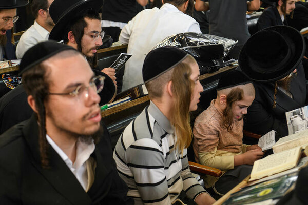 Ultra-Orthodox Jewish Hasids pilgrims pray near the tomb of Rabbi Nachman on the eve of Rosh Hashanah holiday, Jewish New Year, amid Russia continues the war in Ukraine. Uman, Ukraine 15-09-2023