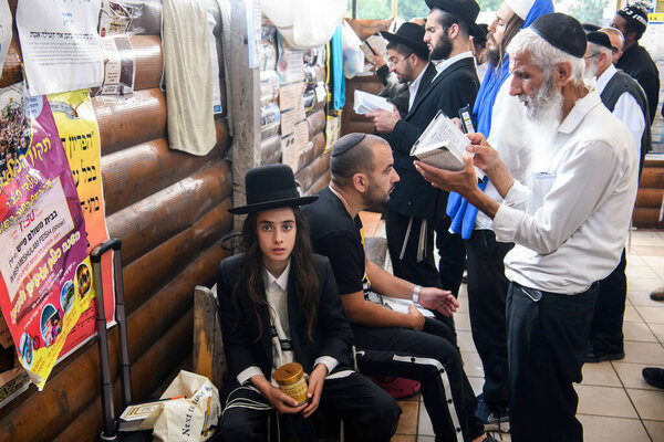 Ultra-Orthodox Jewish Hasids pilgrims pray near the tomb of Rabbi Nachman on the eve of Rosh Hashanah holiday, Jewish New Year, amid Russia continues the war in Ukraine. Uman, Ukraine 15-09-2023