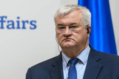 Ukrayna Dışişleri Bakanı Andrii Sybiha, 4 Kasım 2024 tarihinde Ukrayna 'nın başkenti Kyiv' de düzenlenen basın toplantısında konuştu. Yüksek kalite fotoğraf