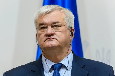 Ukrayna Dışişleri Bakanı Andrii Sybiha, 4 Kasım 2024 tarihinde Ukrayna 'nın başkenti Kyiv' de düzenlenen basın toplantısında konuştu. Yüksek kalite fotoğraf