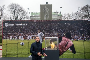 Former Dynamo Kyiv, AC Milan, and Ukraine forward Andriy Shevchenko brings the Ballon d'Or Golden Ball he was awarded 20 years ago to Ukraine in Kyiv, Ukraine, December 7, 2024. High quality photo clipart