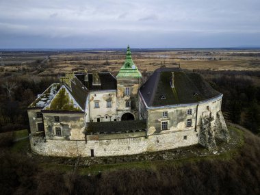 Ukrayna, Lviv yakınlarındaki güzel Olesky Kalesi 'nin hava manzarası. Yüksek kalite fotoğraf