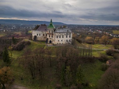 Ukrayna, Lviv yakınlarındaki güzel Olesky Kalesi 'nin hava manzarası. Yüksek kalite fotoğraf