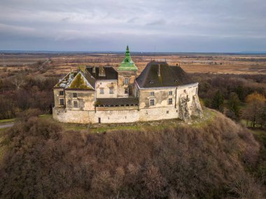 Ukrayna, Lviv yakınlarındaki güzel Olesky Kalesi 'nin hava manzarası. Yüksek kalite fotoğraf