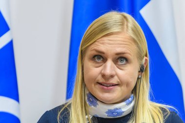 Finnish Foreign Minister and the OSCE Chair for 2025, Elina Valtonen, attends a joint press conference with Ukraine's Foreign Minister Andrii Sybiha in Kyiv, Ukraine, on January 8, 2025. quality photo clipart