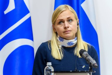 Finnish Foreign Minister and the OSCE Chair for 2025, Elina Valtonen, attends a joint press conference with Ukraines Foreign Minister Andrii Sybiha in Kyiv, Ukraine, on January 8, 2025. quality photo clipart