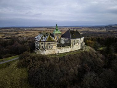 Ukrayna, Lviv yakınlarındaki güzel Olesky Kalesi 'nin hava manzarası. Yüksek kalite fotoğraf