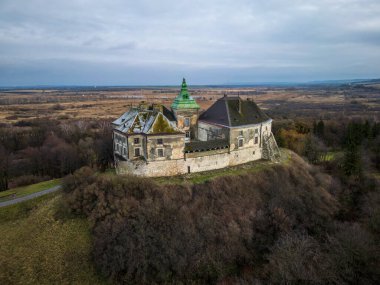 Ukrayna, Lviv yakınlarındaki güzel Olesky Kalesi 'nin hava manzarası. Yüksek kalite fotoğraf