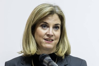 Avusturya Dışişleri Bakanı Beate Meinl-Reisinger 14 Mart 2025 'te Ukrayna' nın Kyiv kentine yaptığı ziyarette. Yüksek kalite fotoğraf