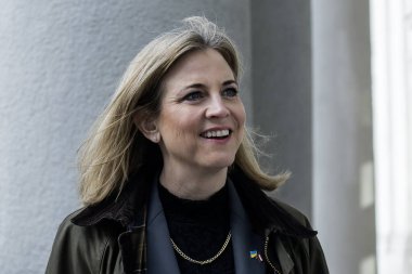 Avusturya Dışişleri Bakanı Beate Meinl-Reisinger 14 Mart 2025 'te Ukrayna' nın Kyiv kentine yaptığı ziyarette. Yüksek kalite fotoğraf