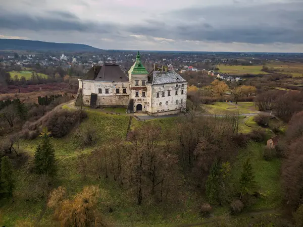 Ukrayna, Lviv yakınlarındaki güzel Olesky Kalesi 'nin hava manzarası. Yüksek kalite fotoğraf