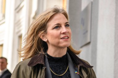 Avusturya Dışişleri Bakanı Beate Meinl-Reisinger 14 Mart 2025 'te Ukrayna' nın Kyiv kentine yaptığı ziyarette. Yüksek kalite fotoğraf