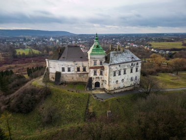 Ukrayna, Lviv yakınlarındaki güzel Olesky Kalesi 'nin hava manzarası. Yüksek kalite fotoğraf
