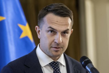 Polonya 'nın Avrupa Birliği Bakanı Adam Szlapka 14 Mayıs 2025' te Ukrayna 'nın Kyiv kentine yaptığı ziyarette. Yüksek kalite fotoğraf
